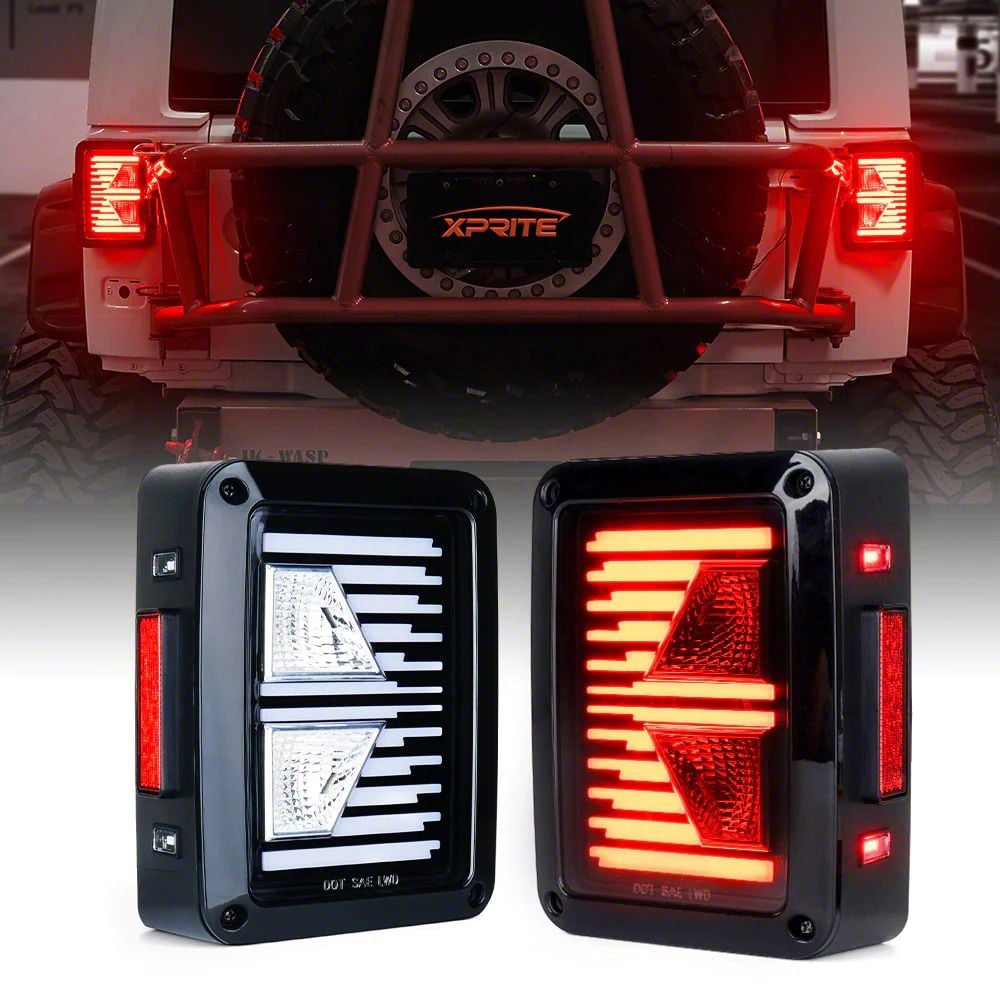 Jeep Wrangler Linear Series LED Tail Lights; Black Housing; Clear Lens ...