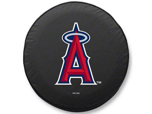 Los Angeles Angels Spare Tire Cover with Camera Port; Black (18-24 Jeep Wrangler JL)
