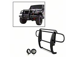 Modular Grille Guard with 5.30-Inch Black Round Flood LED Lights; Black (07-18 Jeep Wrangler JK)