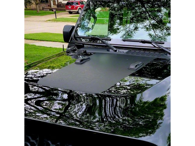 Narrow Topographic Map Hood Graphic with Windshield Bumper Cutouts; Black with Red Outline (18-24 Jeep Wrangler JL, Excluding Rubicon)