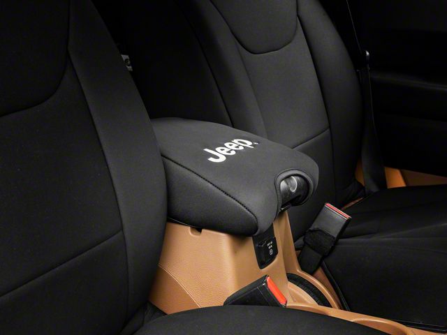 Jeep Licensed by RedRock Neoprene Center Console Arm Rest Cover with Jeep Logo; Black (11-18 Jeep Wrangler JK)