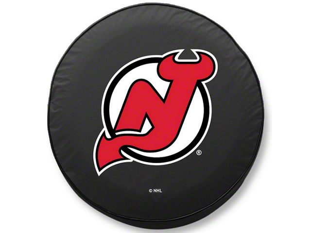 New Jersey Devils Spare Tire Cover with Camera Port; Black (18-24 Jeep Wrangler JL)