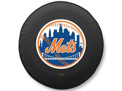 New York Mets Spare Tire Cover with Camera Port; Black (18-24 Jeep Wrangler JL)