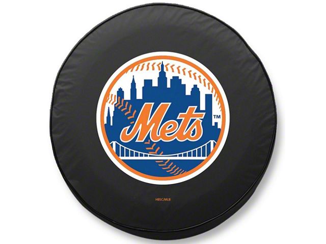 New York Mets Spare Tire Cover with Camera Port; Black (18-24 Jeep Wrangler JL)