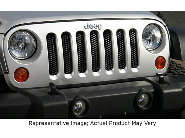 One-Piece 3D Grille with Polished Headlight Surrounds; Black (07-18 Jeep Wrangler JK)