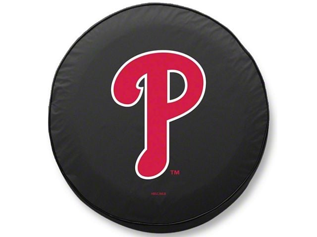 Philadelphia Phillies Spare Tire Cover with Camera Port; Black (18-24 Jeep Wrangler JL)