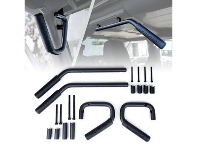 Roll Bar Grab Handles; Black; Front and Rear (07-18 Jeep Wrangler JK)