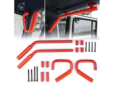 Roll Bar Grab Handles; Red; Front and Rear (07-18 Jeep Wrangler JK)