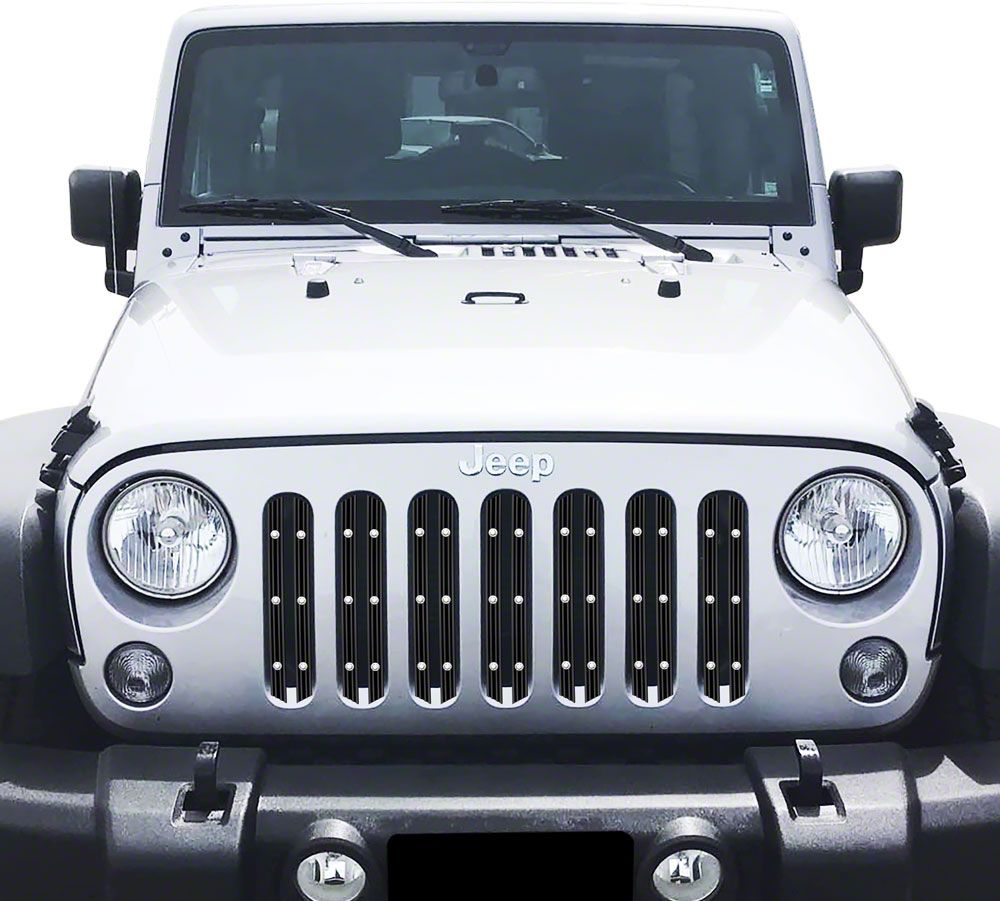 Jeep Wrangler Rugged Billet Grille Overlay; Black (07-18 Jeep Wrangler 