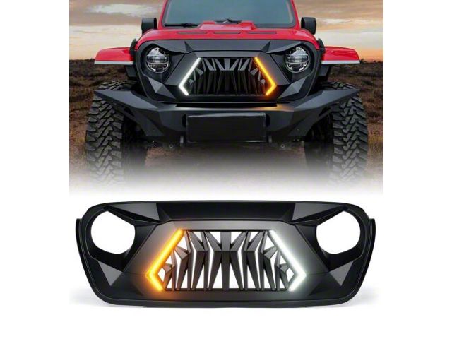 G1 Angry Series Grille with Turn Signals; Matte Black (18-24 Jeep Wrangler JL)