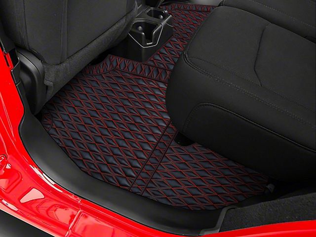 Single Layer Diamond Front and Rear Floor Mats; Black and Red Stitching (07-18 Jeep Wrangler JK 2-Door)