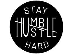 Stay Humble, Hustle Hard Spare Tire Cover with Camera Cutout; Black (18-24 Jeep Wrangler JL)