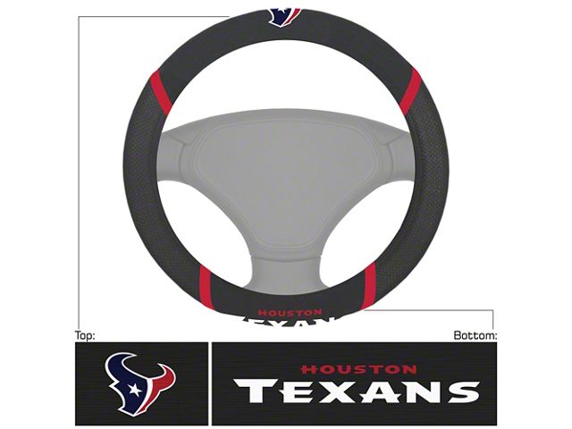 Steering Wheel Cover with Houston Texans Logo; Black (Universal; Some Adaptation May Be Required)