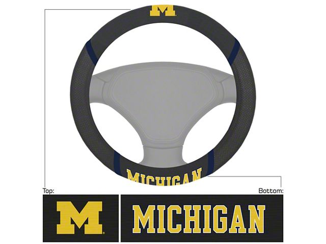 Steering Wheel Cover with University of Michigan Logo; Black (Universal; Some Adaptation May Be Required)