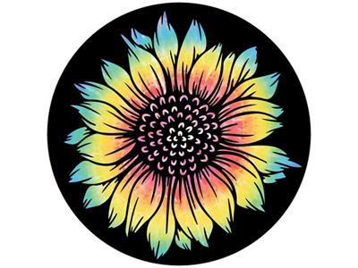 Tie Dye Sunflower Spare Tire Cover with Camera Cutout; Black (18-24 Jeep Wrangler JL)