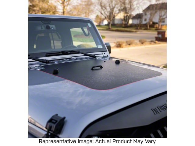 Topographic Map Hood Graphic; Black with Purple Outline (07-18 Jeep Wrangler JK)