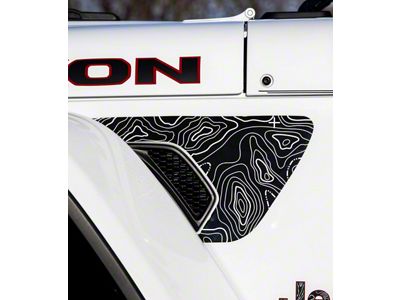 Topographical Map Fender Vent Premium Wrap Decal; White (18-25 Jeep Wrangler JL)