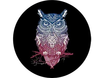 Tribal Owl Spare Tire Cover with Camera Cutout; Black (18-24 Jeep Wrangler JL)