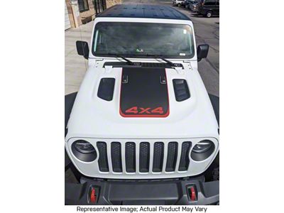 V2 Hood Stripe with 4x4 Logo; Matte Black with Matte Black Pinstripe (18-24 Jeep Wrangler JL Rubicon)