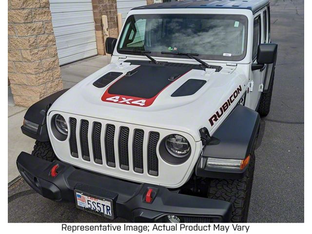 V3 Hood Stripe with 4x4 Logo; Carbon Fiber Black (18-24 Jeep Wrangler JL Rubicon)