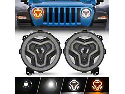 Warrior Style LED Headlights with Halo DRL and Turn Signals; Black Housing; Clear Lens (18-24 Jeep Wrangler JL w/ Factory Halogen Headlights)