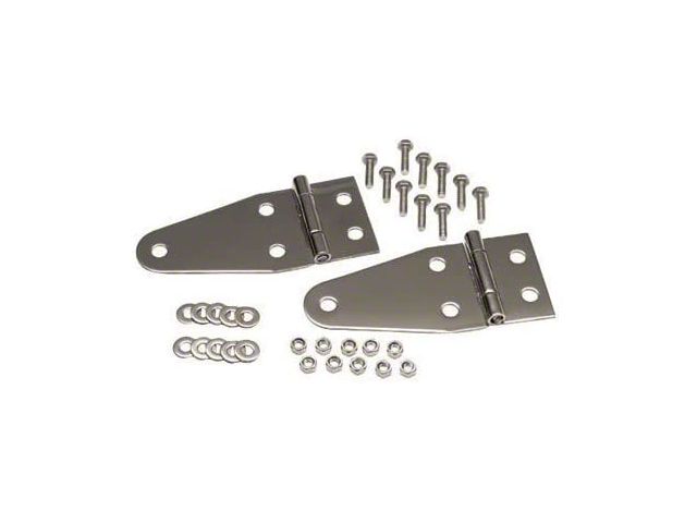 Hood Hinge; Polished Stainless Steel; Pair (66-95 Jeep CJ5, CJ7, Wrangler YJ)