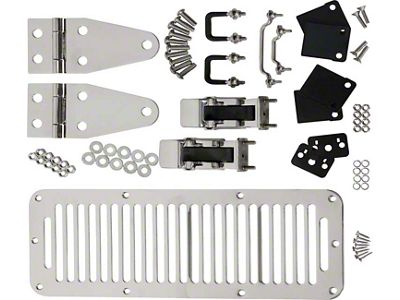 Hood Kit with TJ Style Hood Catch; Polished Stainless Steel (78-95 Jeep CJ5, CJ7, Wrangler YJ)