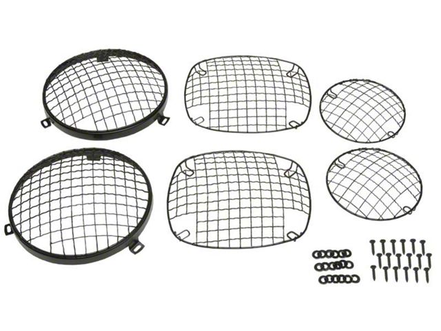 Wire Mesh Headlight Guard; Set of 6; Black Powder Coated Stainless Steel (76-86 Jeep CJ5 & CJ7)