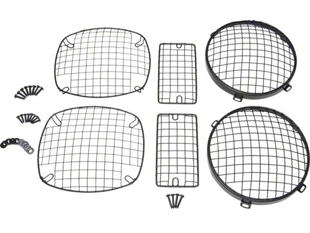 Wire Mesh Headlight Guard; Set of 6; Black Powder Coated Stainless Steel (97-06 Jeep Wrangler TJ)