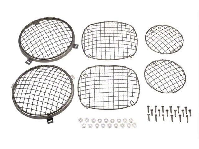 Wire Mesh Headlight Guard, Polished Stainless Steel; Set of 6 (76-86 Jeep CJ5 & CJ7)