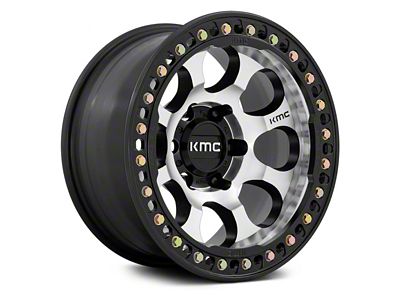 KMC Riot Beadlock Machined Face with Satin Black Windows and Ring 6-Lug Wheel; 17x9; -12mm Offset (2024 Tacoma)