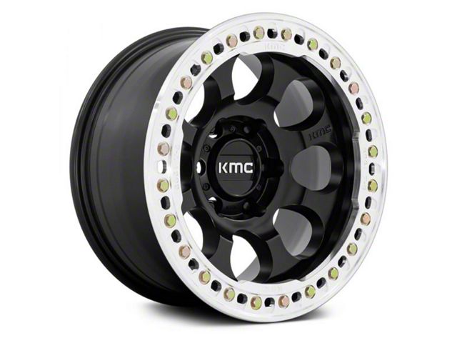 KMC Riot Beadlock Satin Black with Machined Ring 6-Lug Wheel; 17x9; -38mm Offset (2024 Tacoma)