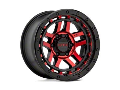 KMC Recon Gloss Black Machined with Red Tint 6-Lug Wheel; 17x9; -12mm Offset (10-24 4Runner)