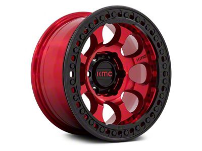 KMC Riot Beadlock Candy Red with Black Ring 6-Lug Wheel; 17x9; -12mm Offset (21-24 Bronco, Excluding Raptor)