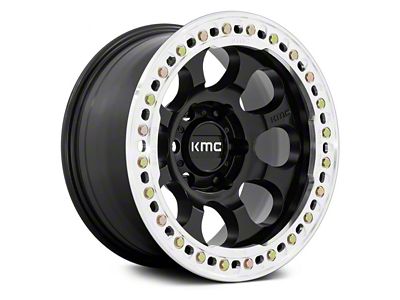 KMC Riot Beadlock Satin Black with Machined Ring 6-Lug Wheel; 17x9; -12mm Offset (21-24 Bronco, Excluding Raptor)
