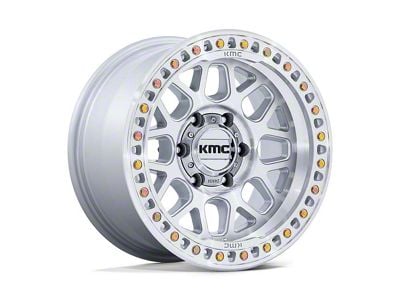 KMC GRS Gloss Silver with Machined Face Wheel; 17x9; 0mm Offset (18-24 Jeep Wrangler JL)