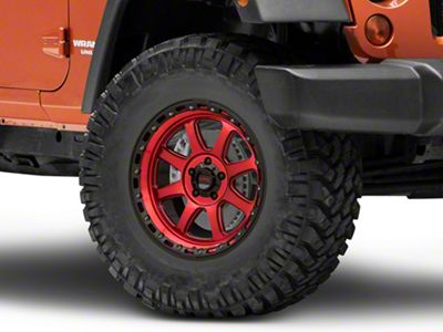 KMC Chase Candy Red with Black Lip Wheel; 17x9; -12mm Offset (07-18 Jeep Wrangler JK)