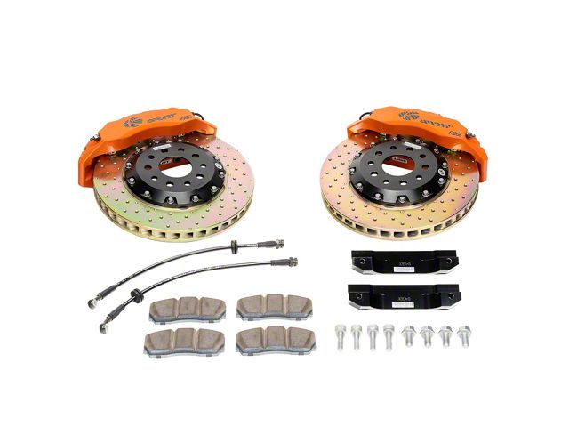 Ksport Procomp 8-Piston Front Big Brake Kit with 14-Inch Drilled Rotors; Orange Calipers (07-13 Jeep Wrangler JK)