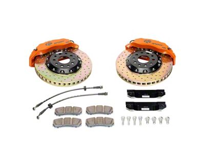 Ksport Slimline 3-Piston Front Big Brake Kit with 13-Inch Slotted Rotors; Orange Calipers (07-13 Jeep Wrangler JK)