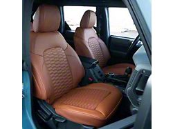 Kustom Interior Premium Artificial Leather Front and Rear Seat Covers; All Brown with Double Hex Stitch Accent Insert (21-24 Bronco 2-Door w/o MOLLE Panel)