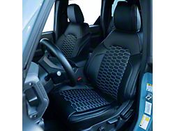 Kustom Interior Premium Artificial Leather Front and Rear Seat Covers; All Black with Double Hex Stitch Accent Insert (21-24 Bronco 2-Door w/ Front Seat MOLLE Panel)