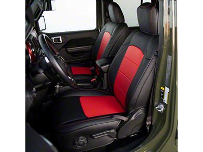 Kustom Interior Premium Artificial Leather Front and Rear Seat Covers; Black with Red Accent (18-24 Jeep Wrangler JL 4-Door w/o Power Seats)