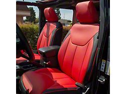 Premium Artificial Leather Front and Rear Seat Covers; Black with All Red Front Face (13-18 Jeep Wrangler JK)