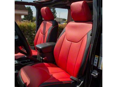 Kustom Interior Premium Artificial Leather Front and Rear Seat Covers; Black with All Red Front Face (13-18 Jeep Wrangler JK)