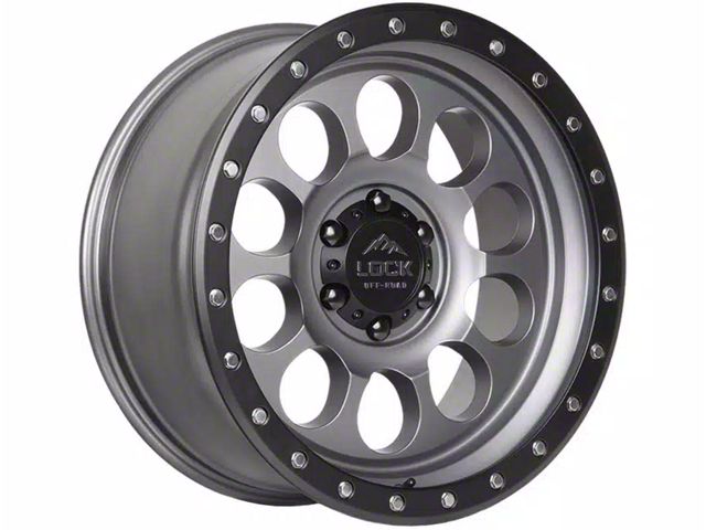 Lock Off-Road 50Cal Matte Grey with Matte Black Ring Wheel; 17x9 (18-24 Jeep Wrangler JL)