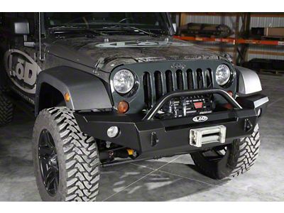 LoD Offroad Signature Series Full-Width Front Bumper with Bull Bar for Warn Power Plant Winch Only; Black Texture (07-18 Jeep Wrangler JK)