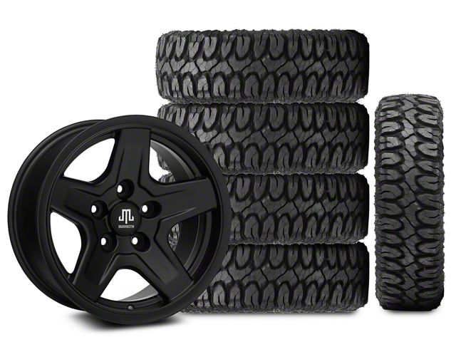 16x8 Mammoth Boulder & 32in Milestar Mud-Terrain Patagonia M/T Tire Package; Set of 5 (07-18 Jeep Wrangler JK)