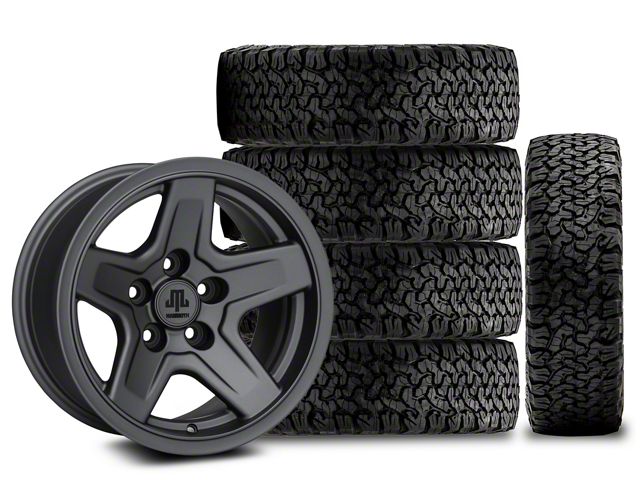 17x9 Mammoth Boulder & 33in BF Goodrich All-Terrain T/A KO Tire Package; Set of 5 (18-24 Jeep Wrangler JL)