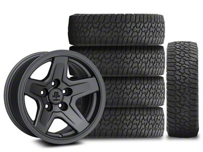 17x9 Mammoth Boulder & 33in Falken All-Terrain Wildpeak A/T3W Tire Package; Set of 5 (18-24 Jeep Wrangler JL)