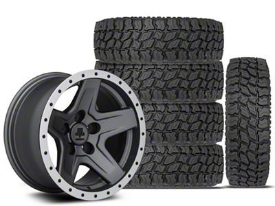 15x8 Mammoth Boulder Beadlock Style & 31in Mudclaw Mud-Terrain Comp MTX Tire Package; Set of 5 (97-06 Jeep Wrangler TJ)